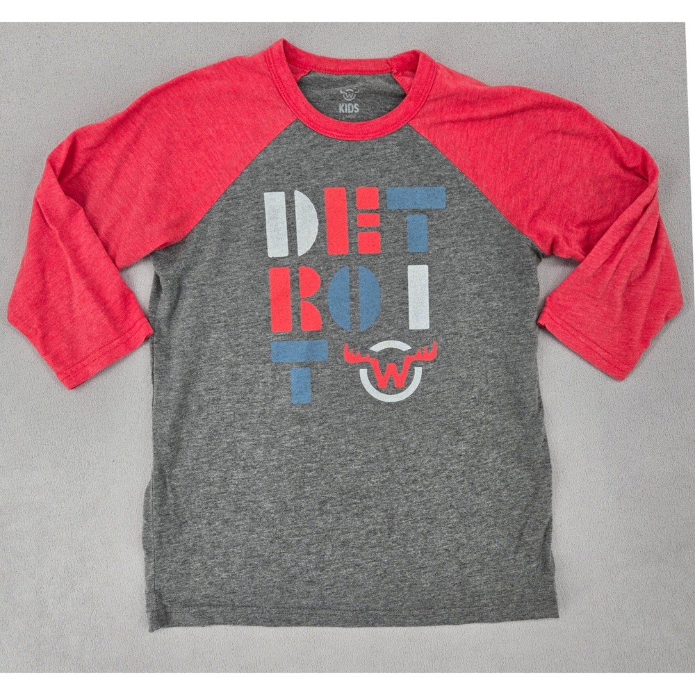 Moosejaw Large Kids Baseball Tee Kids Detroit Graphic Raglan Sporty Grey Red
